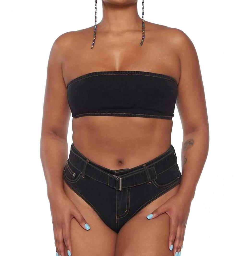 NEW CIRCULAR PATH classic strapless bandeau bikini top in black ebony
